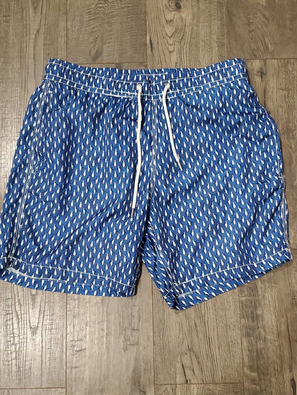 Slate & Stone Blue Swim Trunks with White Print